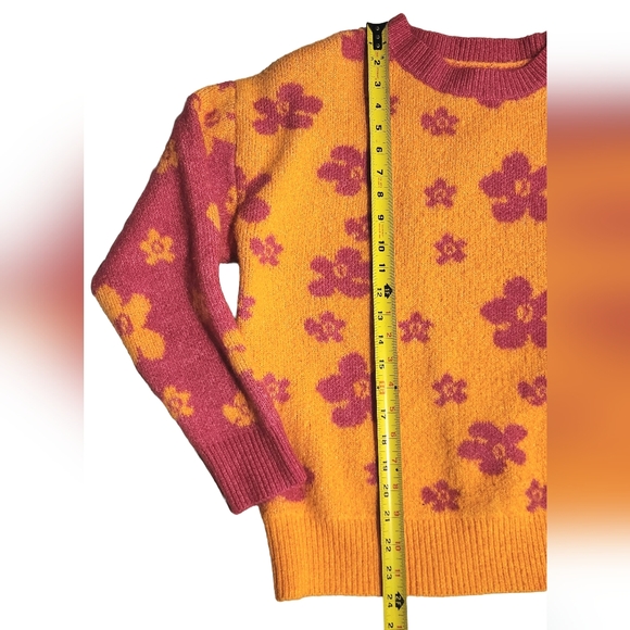 BiBi Oversized Fuzzy Daisy Retro Y2K Flower Knit Sweater - Orange & Pink Sz M - Picture 5 of 8